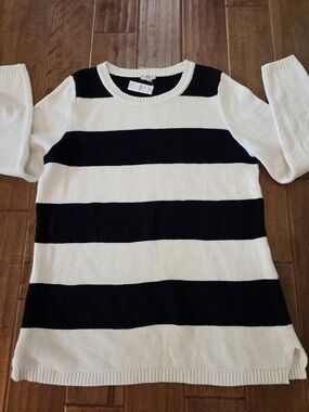 Classic Navy Blue & White Stripe  Crewneck Sweater from Talbots